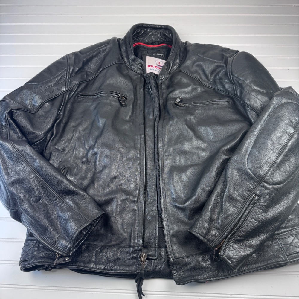 Real Work Wear Echtes Leder Men's 2Xl Leather Motorcycle Jacket Zip Out Liner